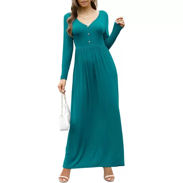 GRECERELLE Womens Maxi Dresses 2024 Long Sleeve V Neck Casual Button Boho Tshirt Long Dress with Pockets