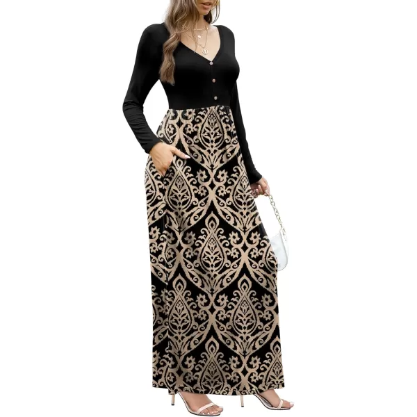 GRECERELLE Womens Maxi Dresses 2024 Long Sleeve V Neck Casual Button Boho Tshirt Long Dress with Pockets