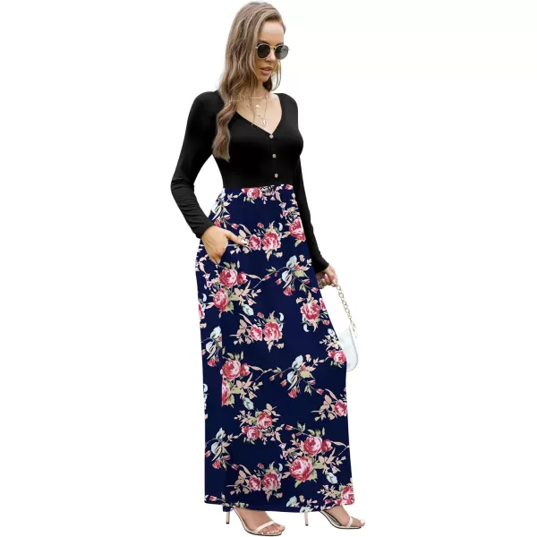 GRECERELLE Womens Maxi Dresses 2024 Long Sleeve V Neck Casual Button Boho Tshirt Long Dress with Pockets