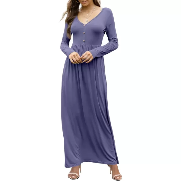 GRECERELLE Womens Maxi Dresses 2024 Long Sleeve V Neck Casual Button Boho Tshirt Long Dress with Pockets