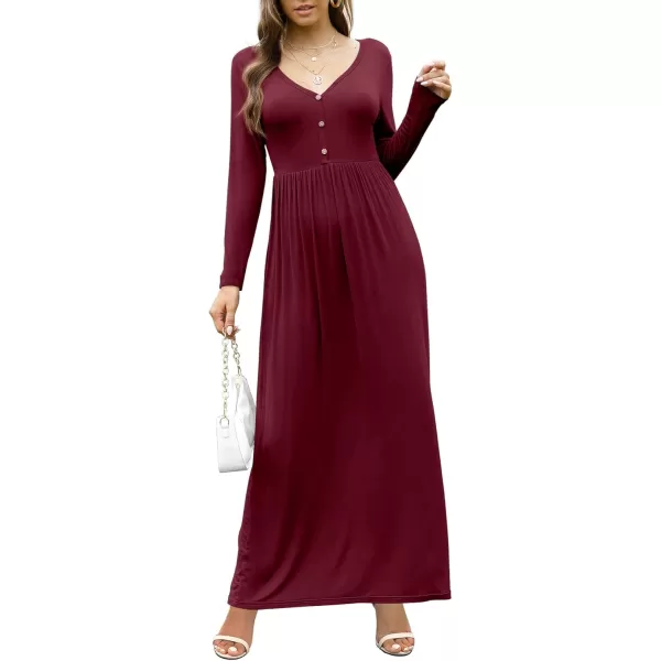 GRECERELLE Womens Maxi Dresses 2024 Long Sleeve V Neck Casual Button Boho Tshirt Long Dress with Pockets