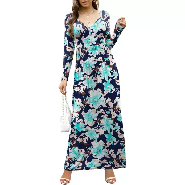 GRECERELLE Womens Maxi Dresses 2024 Long Sleeve V Neck Casual Button Boho Tshirt Long Dress with Pockets