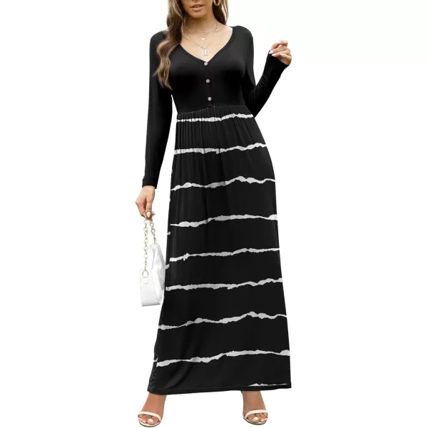 GRECERELLE Womens Maxi Dresses 2024 Long Sleeve V Neck Casual Button Boho Tshirt Long Dress with Pockets