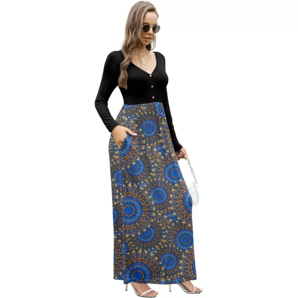 GRECERELLE Womens Maxi Dresses 2024 Long Sleeve V Neck Casual Button Boho Tshirt Long Dress with Pockets