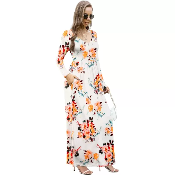 GRECERELLE Womens Maxi Dresses 2024 Long Sleeve V Neck Casual Button Boho Tshirt Long Dress with Pockets