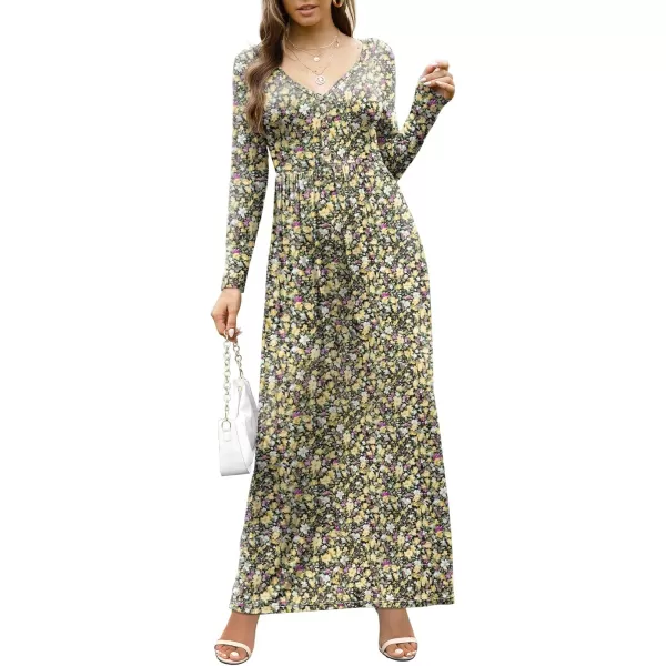 GRECERELLE Womens Maxi Dresses 2024 Long Sleeve V Neck Casual Button Boho Tshirt Long Dress with Pockets