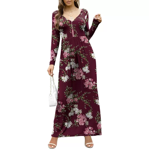 GRECERELLE Womens Maxi Dresses 2024 Long Sleeve V Neck Casual Button Boho Tshirt Long Dress with Pockets