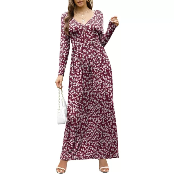 GRECERELLE Womens Maxi Dresses 2024 Long Sleeve V Neck Casual Button Boho Tshirt Long Dress with Pockets