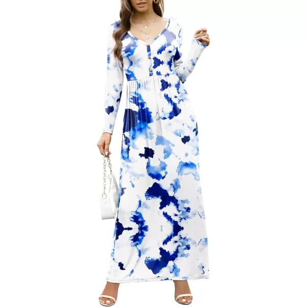 GRECERELLE Womens Maxi Dresses 2024 Long Sleeve V Neck Casual Button Boho Tshirt Long Dress with Pockets
