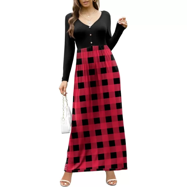 GRECERELLE Womens Maxi Dresses 2024 Long Sleeve V Neck Casual Button Boho Tshirt Long Dress with Pockets