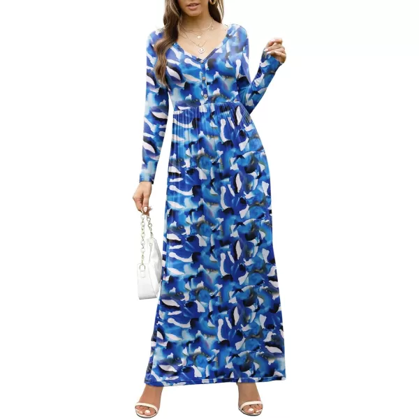 GRECERELLE Womens Maxi Dresses 2024 Long Sleeve V Neck Casual Button Boho Tshirt Long Dress with Pockets