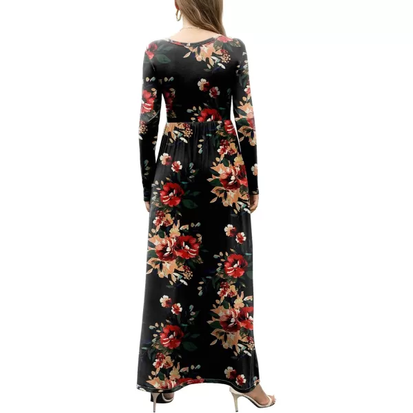 GRECERELLE Womens Maxi Dresses 2024 Long Sleeve V Neck Casual Button Boho Tshirt Long Dress with Pockets