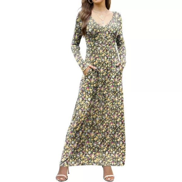 GRECERELLE Womens Maxi Dresses 2024 Long Sleeve V Neck Casual Button Boho Tshirt Long Dress with Pockets