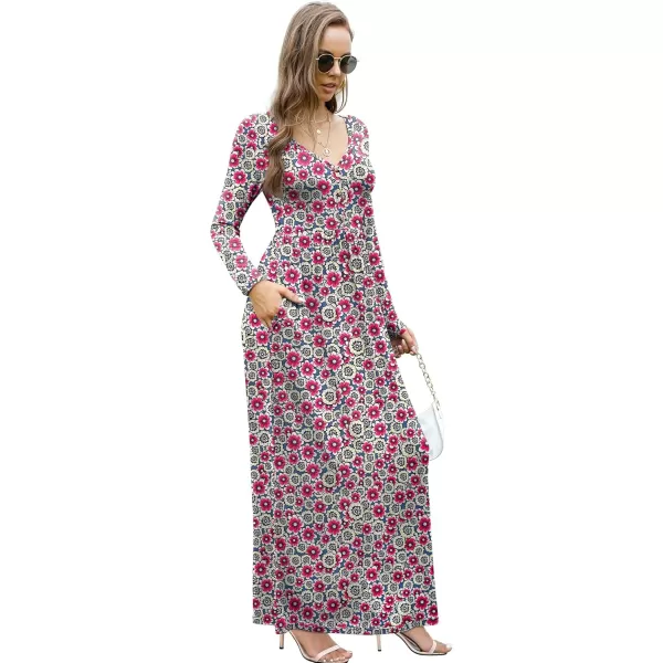 GRECERELLE Womens Maxi Dresses 2024 Long Sleeve V Neck Casual Button Boho Tshirt Long Dress with Pockets