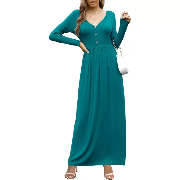 GRECERELLE Womens Maxi Dresses 2024 Long Sleeve V Neck Casual Button Boho Tshirt Long Dress with Pockets