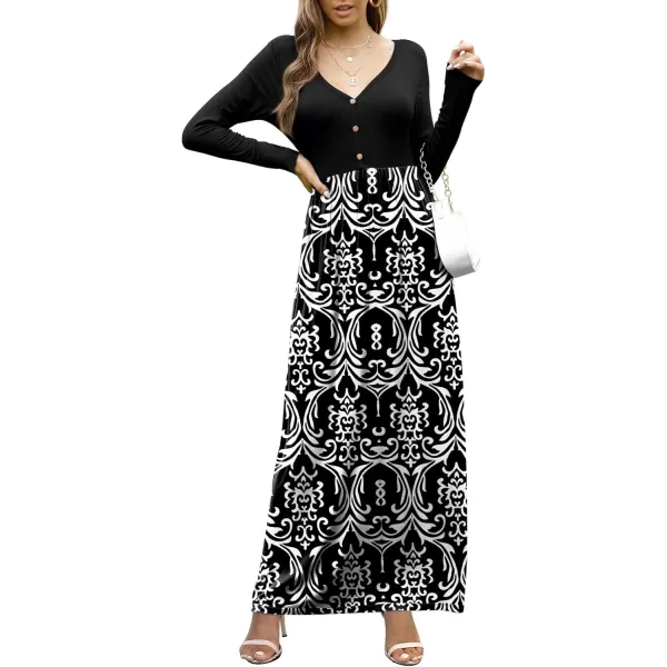 GRECERELLE Womens Maxi Dresses 2024 Long Sleeve V Neck Casual Button Boho Tshirt Long Dress with Pockets