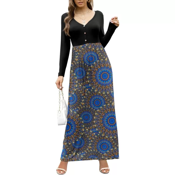 GRECERELLE Womens Maxi Dresses 2024 Long Sleeve V Neck Casual Button Boho Tshirt Long Dress with Pockets