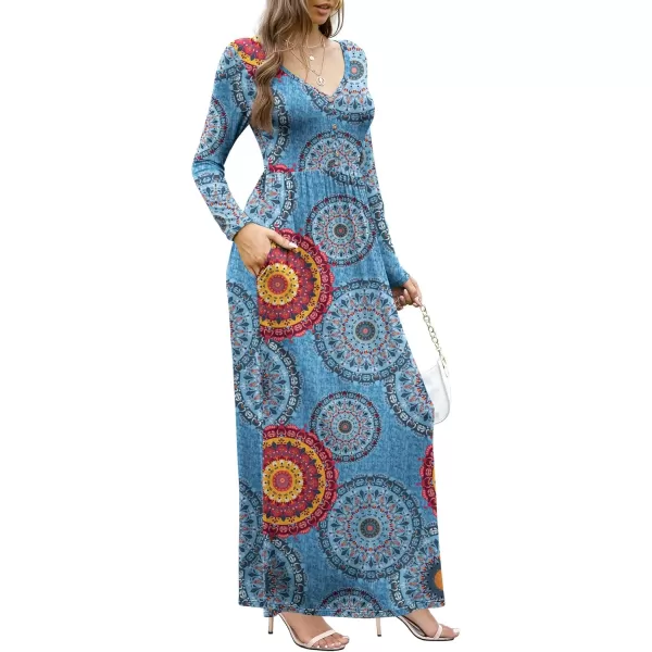 GRECERELLE Womens Maxi Dresses 2024 Long Sleeve V Neck Casual Button Boho Tshirt Long Dress with Pockets