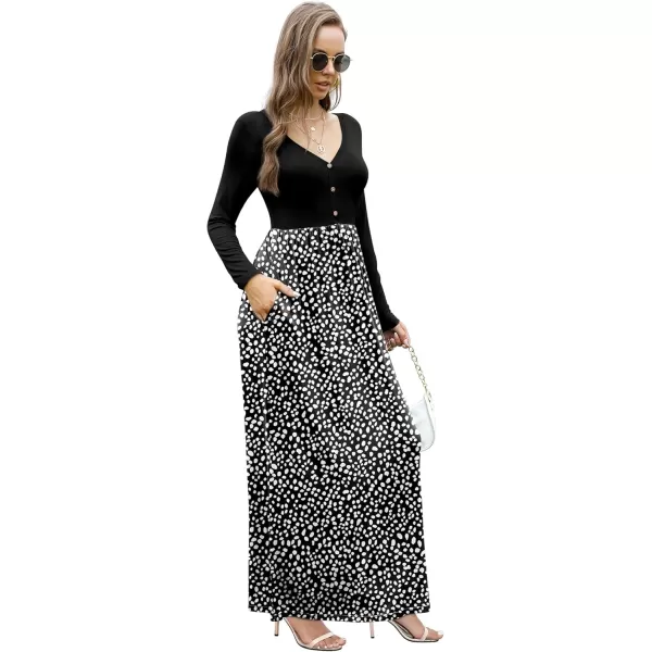 GRECERELLE Womens Maxi Dresses 2024 Long Sleeve V Neck Casual Button Boho Tshirt Long Dress with Pockets