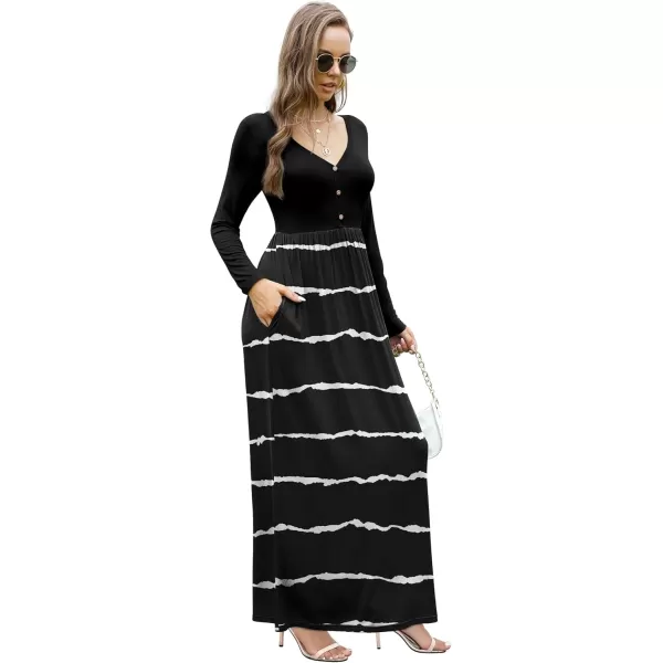 GRECERELLE Womens Maxi Dresses 2024 Long Sleeve V Neck Casual Button Boho Tshirt Long Dress with Pockets
