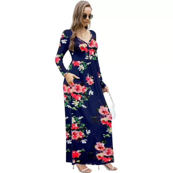 GRECERELLE Womens Maxi Dresses 2024 Long Sleeve V Neck Casual Button Boho Tshirt Long Dress with Pockets