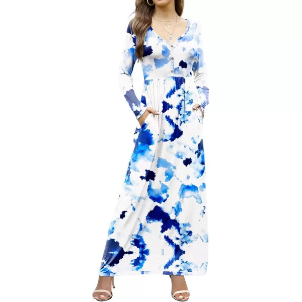 GRECERELLE Womens Maxi Dresses 2024 Long Sleeve V Neck Casual Button Boho Tshirt Long Dress with Pockets