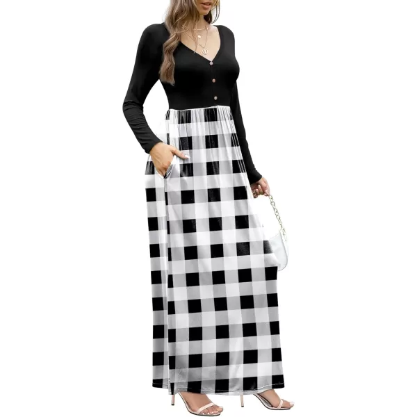 GRECERELLE Womens Maxi Dresses 2024 Long Sleeve V Neck Casual Button Boho Tshirt Long Dress with Pockets