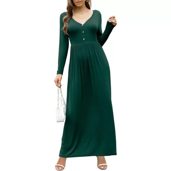 GRECERELLE Womens Maxi Dresses 2024 Long Sleeve V Neck Casual Button Boho Tshirt Long Dress with Pockets