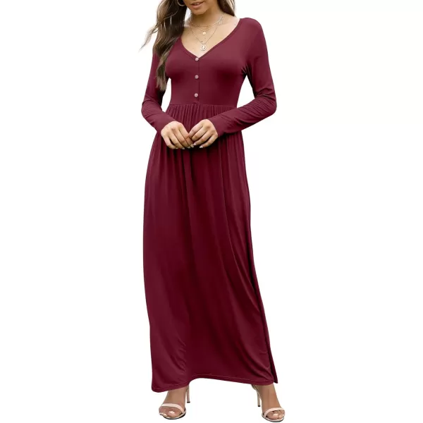GRECERELLE Womens Maxi Dresses 2024 Long Sleeve V Neck Casual Button Boho Tshirt Long Dress with Pockets