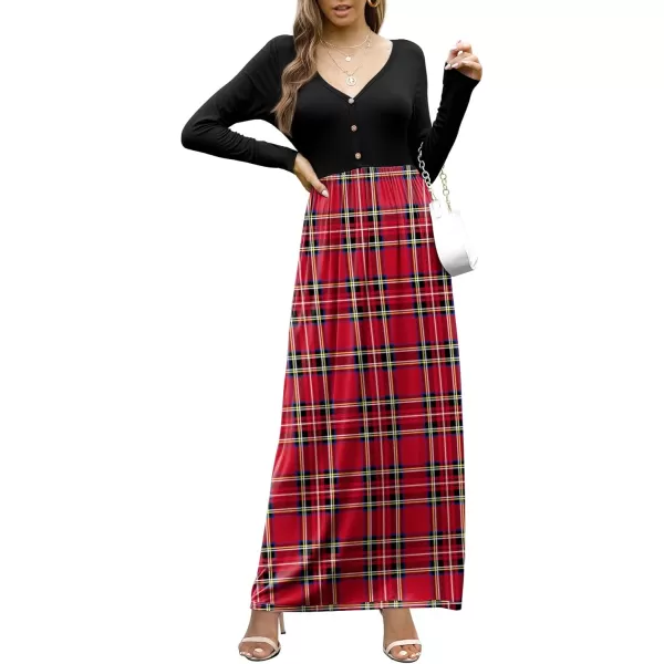 GRECERELLE Womens Maxi Dresses 2024 Long Sleeve V Neck Casual Button Boho Tshirt Long Dress with Pockets