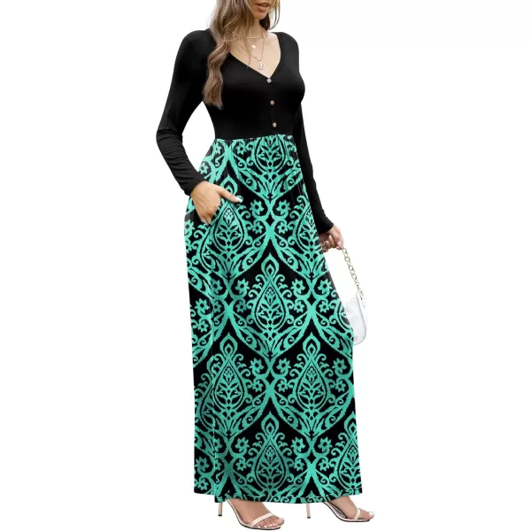 GRECERELLE Womens Maxi Dresses 2024 Long Sleeve V Neck Casual Button Boho Tshirt Long Dress with Pockets