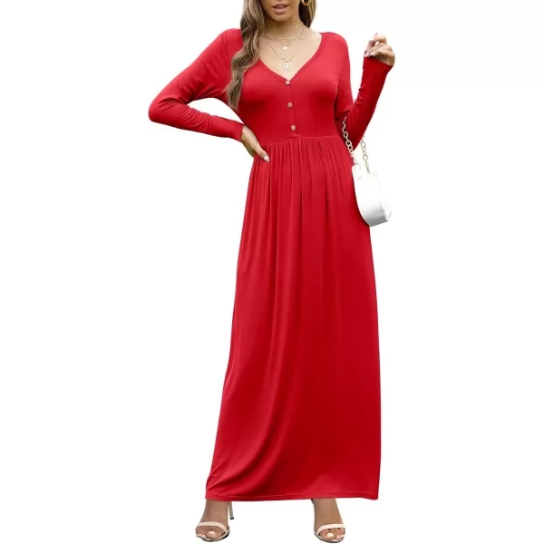 GRECERELLE Womens Maxi Dresses 2024 Long Sleeve V Neck Casual Button Boho Tshirt Long Dress with Pockets