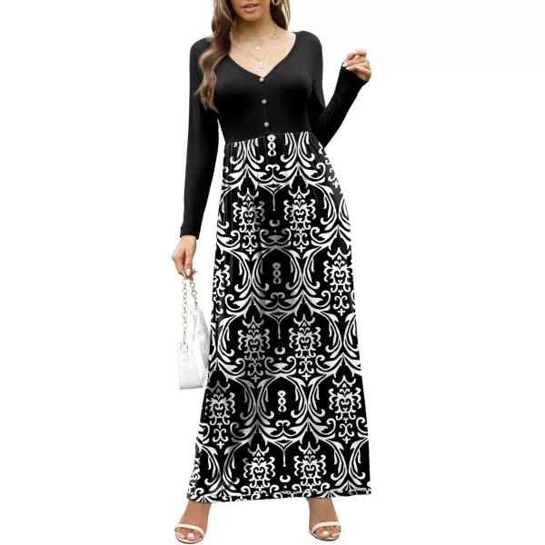 GRECERELLE Womens Maxi Dresses 2024 Long Sleeve V Neck Casual Button Boho Tshirt Long Dress with Pockets