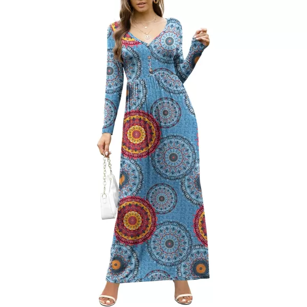 GRECERELLE Womens Maxi Dresses 2024 Long Sleeve V Neck Casual Button Boho Tshirt Long Dress with Pockets
