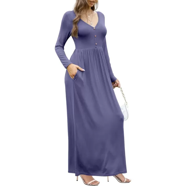 GRECERELLE Womens Maxi Dresses 2024 Long Sleeve V Neck Casual Button Boho Tshirt Long Dress with Pockets