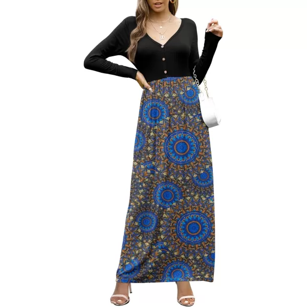 GRECERELLE Womens Maxi Dresses 2024 Long Sleeve V Neck Casual Button Boho Tshirt Long Dress with Pockets