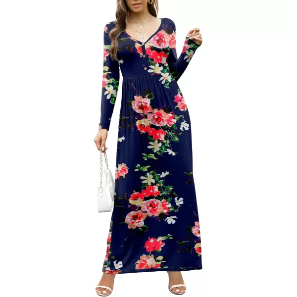 GRECERELLE Womens Maxi Dresses 2024 Long Sleeve V Neck Casual Button Boho Tshirt Long Dress with Pockets