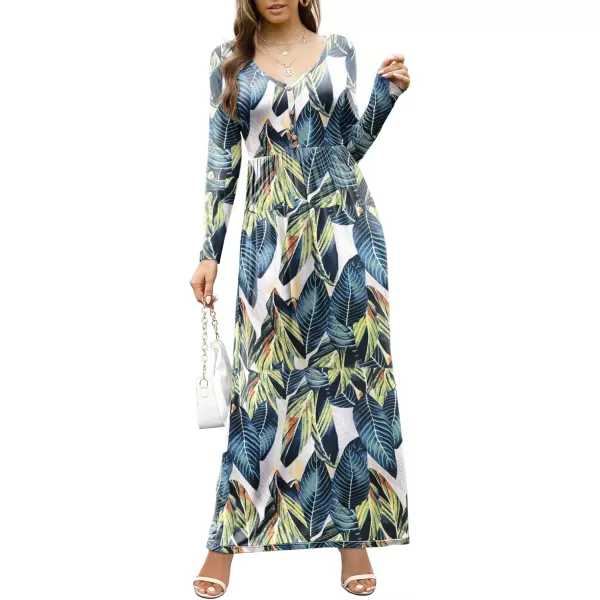 GRECERELLE Womens Maxi Dresses 2024 Long Sleeve V Neck Casual Button Boho Tshirt Long Dress with Pockets