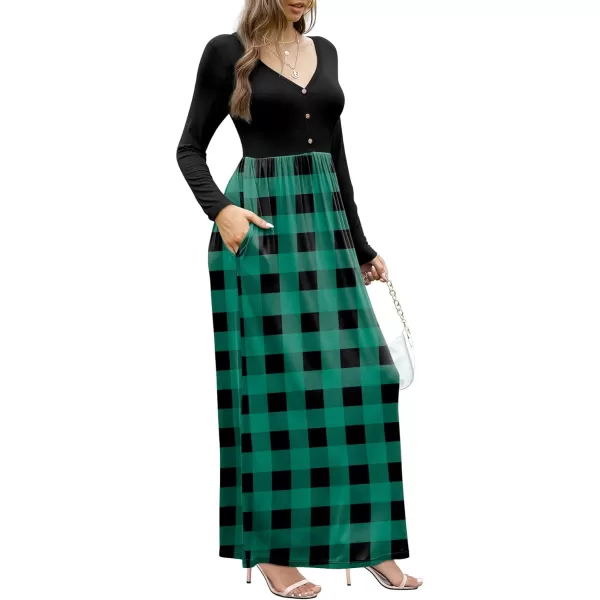 GRECERELLE Womens Maxi Dresses 2024 Long Sleeve V Neck Casual Button Boho Tshirt Long Dress with Pockets