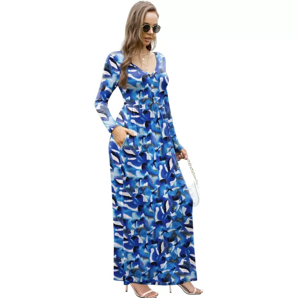 GRECERELLE Womens Maxi Dresses 2024 Long Sleeve V Neck Casual Button Boho Tshirt Long Dress with Pockets