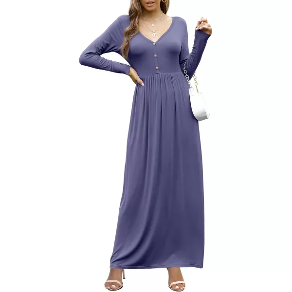 GRECERELLE Womens Maxi Dresses 2024 Long Sleeve V Neck Casual Button Boho Tshirt Long Dress with Pockets