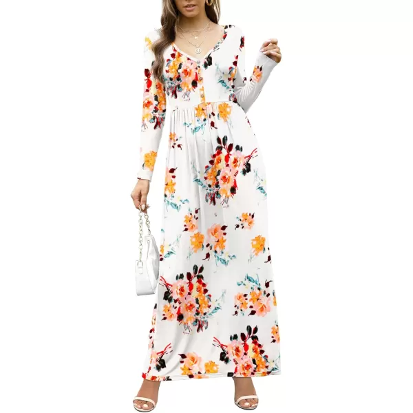 GRECERELLE Womens Maxi Dresses 2024 Long Sleeve V Neck Casual Button Boho Tshirt Long Dress with Pockets