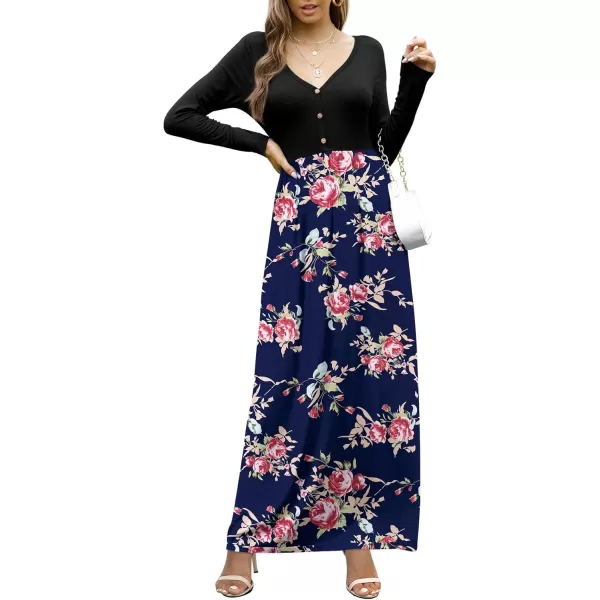 GRECERELLE Womens Maxi Dresses 2024 Long Sleeve V Neck Casual Button Boho Tshirt Long Dress with Pockets