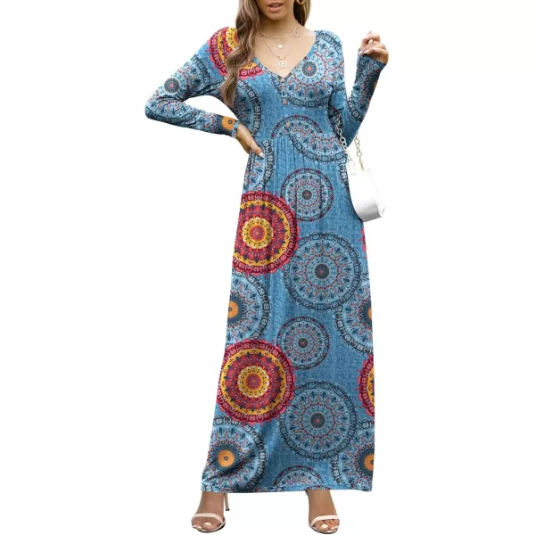 GRECERELLE Womens Maxi Dresses 2024 Long Sleeve V Neck Casual Button Boho Tshirt Long Dress with Pockets