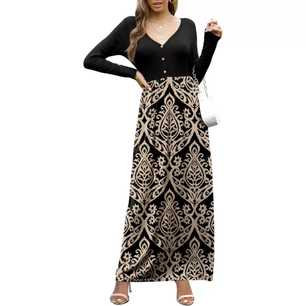 GRECERELLE Womens Maxi Dresses 2024 Long Sleeve V Neck Casual Button Boho Tshirt Long Dress with Pockets
