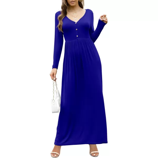 GRECERELLE Womens Maxi Dresses 2024 Long Sleeve V Neck Casual Button Boho Tshirt Long Dress with Pockets