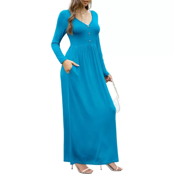 GRECERELLE Womens Maxi Dresses 2024 Long Sleeve V Neck Casual Button Boho Tshirt Long Dress with Pockets