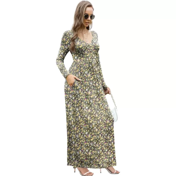 GRECERELLE Womens Maxi Dresses 2024 Long Sleeve V Neck Casual Button Boho Tshirt Long Dress with Pockets