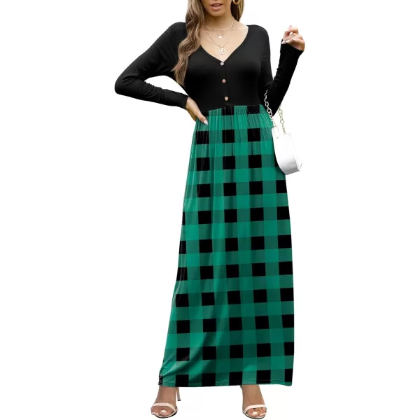 GRECERELLE Womens Maxi Dresses 2024 Long Sleeve V Neck Casual Button Boho Tshirt Long Dress with Pockets