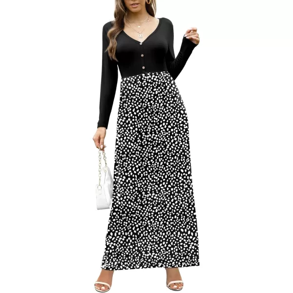 GRECERELLE Womens Maxi Dresses 2024 Long Sleeve V Neck Casual Button Boho Tshirt Long Dress with Pockets